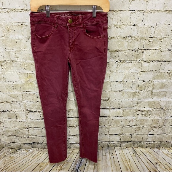 American Eagle Outfitters Denim - American Eagle Jegging Crop Burgundy Raw Hem